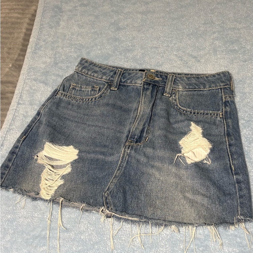 Hollister Denim Distressed Mini Skirt - Blue